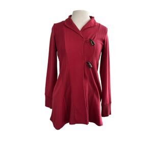 Lucky Brand Long Red Darcy Wrap Shark Tooth Buttons Cardigan Sweater Coat XS